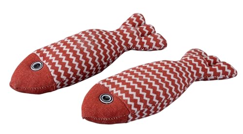 Fackelmann Our Pets Katzenspielzeug 2-teilig 20 cm Fisch aus Baumwolle in Erdrot Spielzeug für Katzen jeden Alters Reinigung per Hand