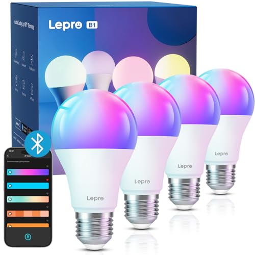 Lepro LED AI-Lampe E27 Smart Bluetooth-Glühbirne B1 AI-Generierte Beleuchtung Musik Sync Sprachsteuerung 806lm Smart Bulb Bluetooth-Birne 3500 RGB-Lichteffekte kein Hub erforderlich 4 Stück