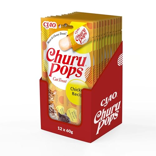 INABA Churu Pops Reich an Hähnchen Katzenleckerlis Getreidefrei Zuckerfrei ohne künstliche Aromen Hoher Feuchtigkeitsgehalt Katzensnacks 60 g 12er Pack