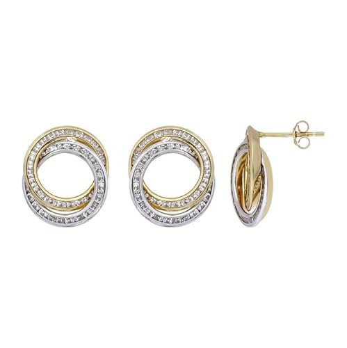 Sternvoll Ohrringe 925 Silber 14K Vergoldet mit Zirkonia Kreis Ohrstecker Damen Glamouröse Zweifarbige Ringe Bicolor