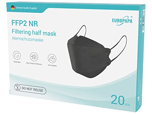 EUROPAPA 20x Fisch Form Schwarz Masken 4 Lagen Staubschutzmasken hygienisch einzelverpackt Stelle zertifiziert EN149 Mundschutzmaske EU2016 425