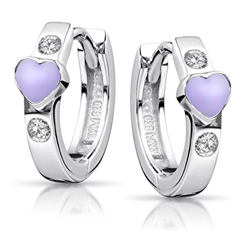 Materia Ohrringe Mädchen Silber 925 Creolen Herz - Klappcreole Zirkonia SO-390-Lila