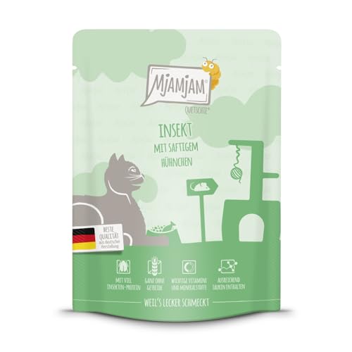 MjAMjAM - Premium Nassfutter für Katzen - Quetschie - Insekt mit saftigem Hühnchen 1er Pack 1 x 300 g getreidefrei mit extra viel Fleisch