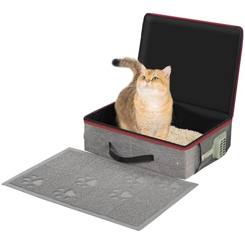 Avont Tragebare Katzentoilette mit Reißverschluss-Deckel 1 Schaufel 1 Matte Leicht und Wasserdicht Katzenklo für Reisen Auto -L