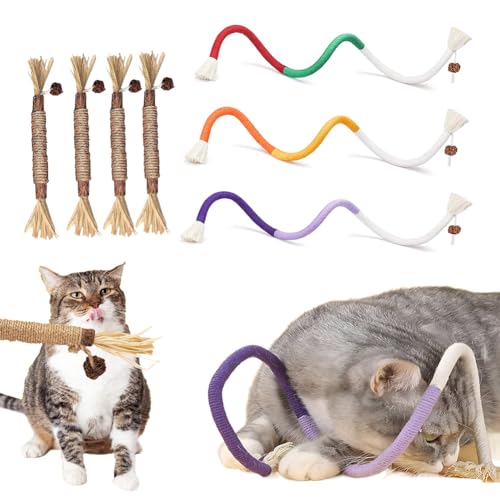 HTGWCG 3 Stück Kauspielzeug Katze 4 Stick Beißseilen für Interaktives Zahnpflege Gegen Mundgeruch Dental Spielwaren für Kätzchen