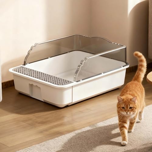 Halbgeschlossene Katzentoilette mit Hohem Zaun ohne Deckel Haustiertoilette Katzenstreuschaufel Hohem RandOffenes Katzentoilette Geruchsfreie Auslaufsicher Griff Freundlich 50x38x18cm