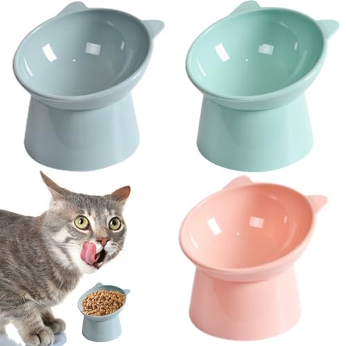 MITUMORMOR 3 Stück Katzennapf Futternapf Katze 15 Neigung Design Katzennapf Erhöht Fressnapf Katze Anti Erbrechen Fressnapf Katz Wasser Fütterung Schüssel für Katzen Rosa Grau und Grün