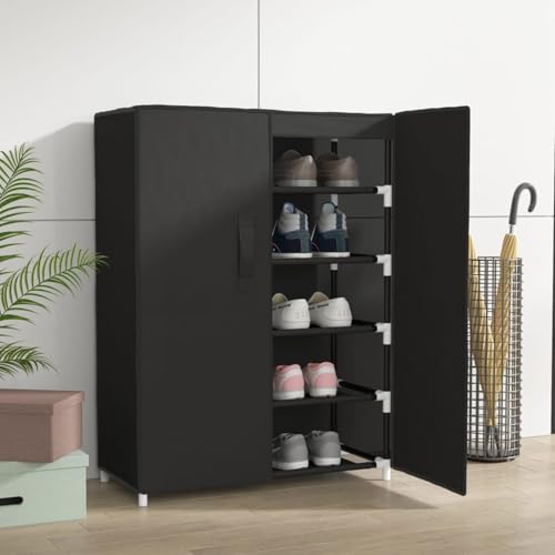 Gecheer Schuhschrank Schwarz 60x28x90 cm Stoff Schuhregal Schuhablage für Eingangsbereich Wohnung Studentenwohnheim und Ordnungsliebende Haushalte337261