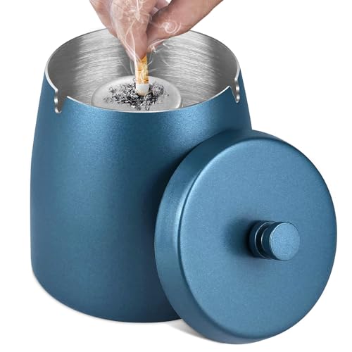  Deckel 12 10 12cm Edelstahl für Draussen Sturmaschenbecher als Windaschenbecher Standaschenbecher Rutschfest Boden für Draußen und Innen   Blau