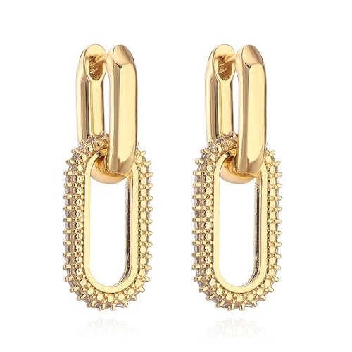 Hanaoops Creolen Ohrring für Damen Hängend Doppelt Ovale Reif-Ohrringe Hypoallergene 14K Vergoldete Geometrische Schmuck