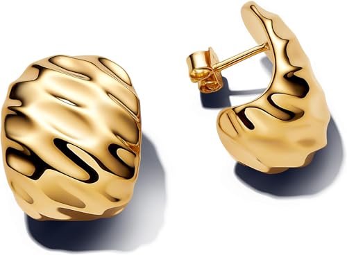 Pandora Essence Gewellte Breite Creolen-Ohrringe aus 14 Karat Vergoldetem Sterling Silber 263879C00