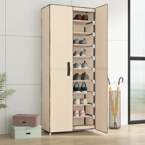 Gecheer Schuhschrank Creme 60x30x166 cm Stoff Schuhregal Schuhablage für Eingangsbereich Wohnung Studentenwohnheim und Ordnungsliebende Haushalte337260