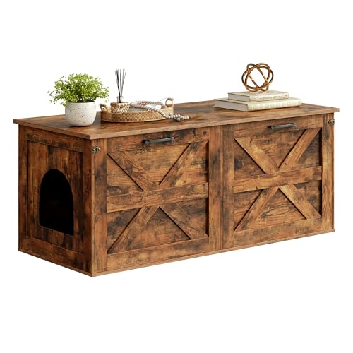 Herture Katzentoilette Gehege Doppel-Katzentoilette Schrank Möbel versteckte Katzentoilette Aufbewahrung geschlossene Katzentoilette Multi-Katzentoilette 120 x 50 x 50 cm Braun PG06MWN