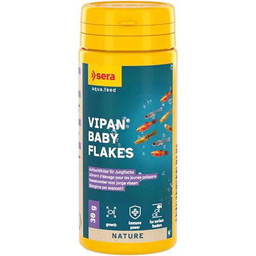 sera Vipan Baby Flakes 50 ml 30 g Fischfutter Aufzuchtfutter für oberflächenfressende Jungfische schwimmende Mikroflocken ohne Farb- Konservierungsstoffe fördert Wachstum Abwehrkräfte