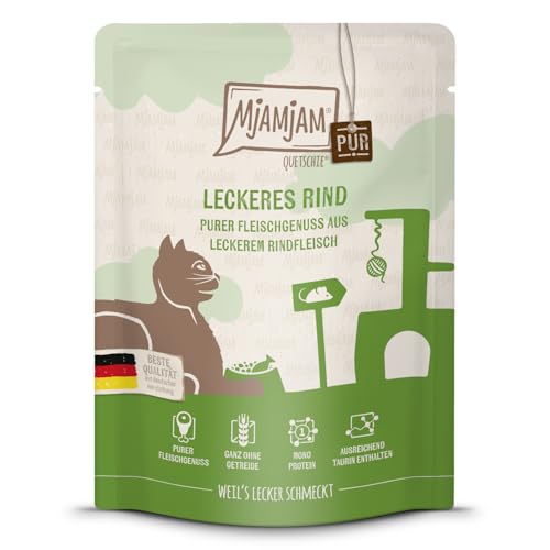 MjAMjAM - Premium Nassfutter für Katzen - Quetschie - purer Fleischgenuss - leckeres Rind pur 1er Pack 1 x 300 g getreidefrei mit extra viel Fleisch