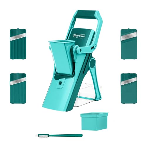 Genius Nicer Dicer Mando Set 10-tlg. Gemüsehobel spülmaschinenfest 4 Klingen Standhobel für Gemüse Obst Vegetable Chopper Mandoline