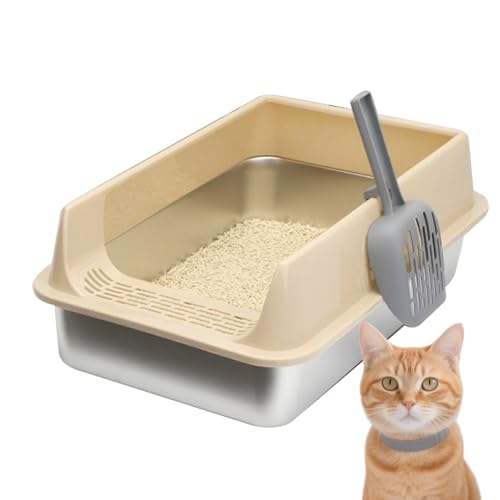 Leckdichte Halbgeschlossene Katzenklo Box Edelstahl Sieb Typ mit Kratze Einfach zu Reinigen Geeignet für Innenkatzen in Häusern Kinderzimmern Loggien
