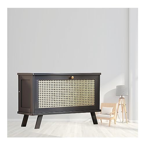 Grauer Kunststoff-Rattan-Schuhschrank aus Holz für Eingangsbereich zusammenklappbare Tür Schuhregal mit großer oberer Ablage stilvoll und langlebig ideal für Schuhe und Accessoires