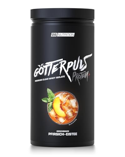 OS NUTRITION Götterpuls Protein Clear Whey Isolat 23g Eiweiß pro Portion Klarer fruchtiger Proteindrink Erfrischend optimal löslich 840g Pulver 20 Portionen Pfirsich-Eistee
