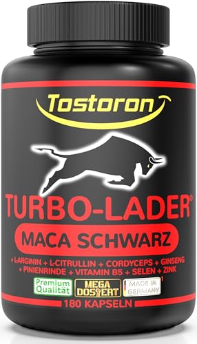 Tostoron TURBO-LADER MACA SCHWARZ extra stark hochdosiert L-Arginin L-Citrullin Cordyceps Pinienrinde Ginseng 180 Kapseln 1 Dose 1x151 5g