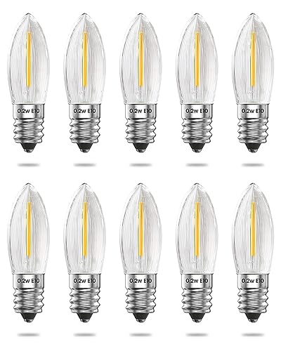Bonlux E10 Dimmbare LED Kerzenbögen Glühbirne 10-55V AC E10 Kegelförmige Kerzenbirne 2200K Warmweiß 0 2W LED-Kerzenlampen für Christbaumbeleuchtung Kerzenbögen 10 Stück