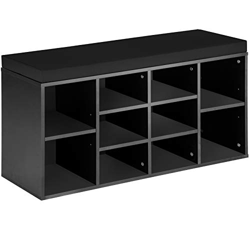 tectake Schuhschrank mit Sitzbank Schuhregal Sitzbank mit Stauraum für 10 Paar Schuhe Garderobe Garderobenschrank Schuhbank mit Sitzfläche Sitzkissen Bank Kommode Flur - schwarz