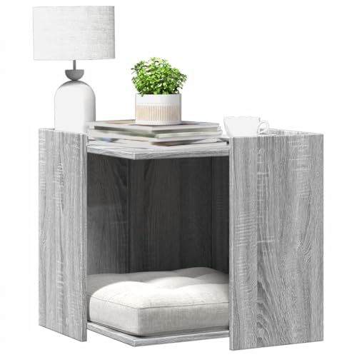 Homgoday Katzenklo Katzenschrank für Katzentoilette Katzenhaus Katzenmöbel Haustierbox Katzentoilette Beistelltisch Schrank Grau Sonoma 53x53x51 cm Holzwerkstoff