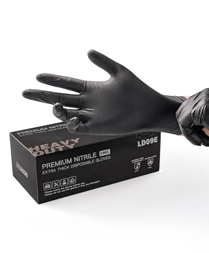 LANON 8 Mil Schwarz Nitrilhandschuhe Diamanttextu Einweghandschuhe Extra Stark Mechaniker Langlebig Lebensmittelecht Latexfrei Pulverfrei XL 100 Stück
