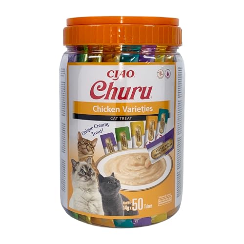 INABA Churu der beste Katzen Leckerlies für Tierarzt Training Bindung Katzenleckerlis Creamy Snack Variety Box mit Huhn Getreidefrei Zuckerfrei Kalorienarm 100% natürliches Fleisch 50 x 14 g