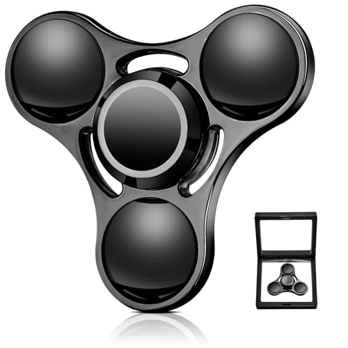 SCIONE 1er Metall Fidget Spinner Hand Spinner für Erwachsene Kinder Anti-Stress-Sensory-Spielzeug mit abnehmbaren Kugellagerkappen Perfekt für Büro Klassenzimmer Party-Geschenke Schwarz