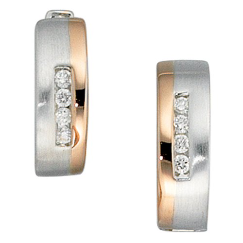 Creolen Ohrringe mit 8 Diamanten Brillanten 585 Weißgold Rotgold Damen