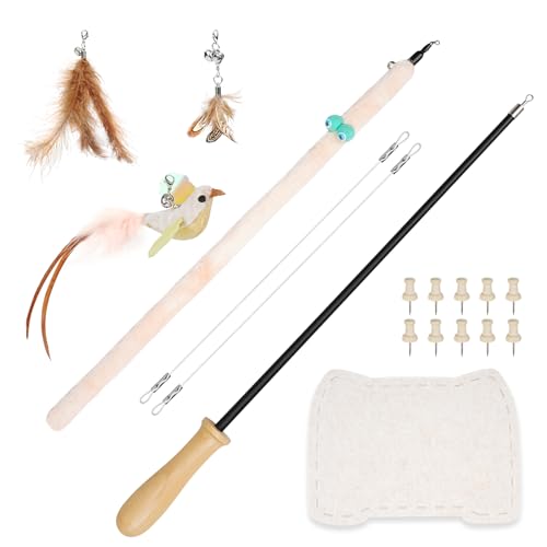 Supet katzenspielzeug Angel für gelangweilte Erwachsene Hauskatzen interaktives Angelruten-Selbstspiel-Katzenfederspielzeug Kätzchenspielzeug für Hauskätzchen 2