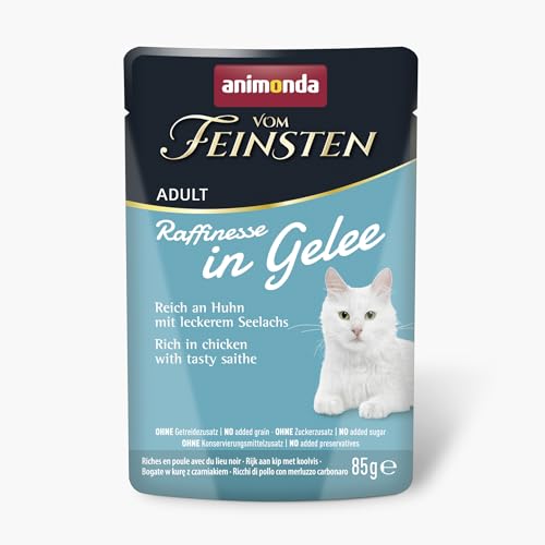  Vom Feinsten Adult Raffinesse in Gelee Huhn Seelachs 24x 85g Taurin Vitamin D3 Zusatz von Soja Konservierungsstoffen