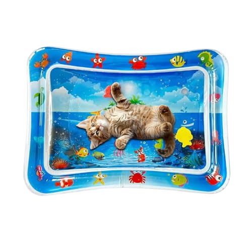 Wasserbett-Spielmatte Für Katzen Wasserspielzeug Für Haustiere Wasserspielzeug Für Katzen Und Hunde Katzenpoolspielzeug Mit Fisch Und Transparenter Abdeckung Kühlmatte Für Drinnen Und Draußen