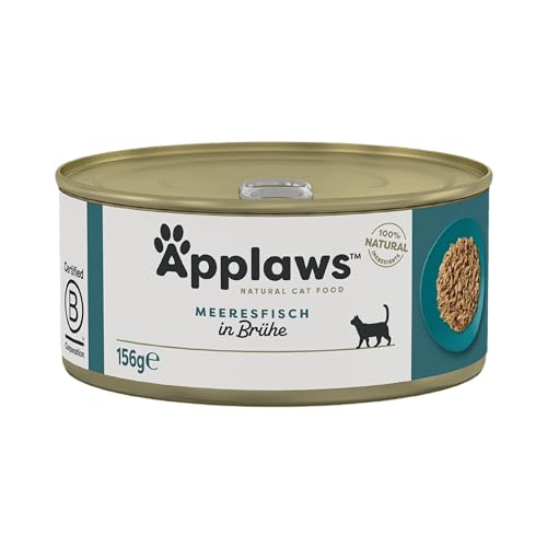 Applaws 100% natürliches Premium-Nassfutter für Katzen Meeresfisch in Brühe - Packung mit 24 x 156g Dosen
