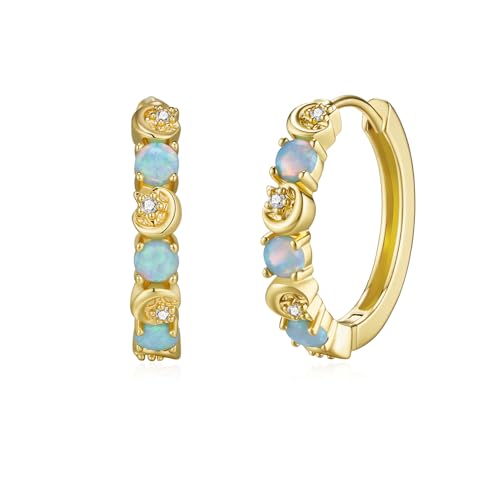 GW Damen Goldene 18mm 18K Vergoldet Blauem Opal Stein Opal Schmuck für Frauen Jeden Tag Tragen und für Mama Beste Freundin Geburtstag