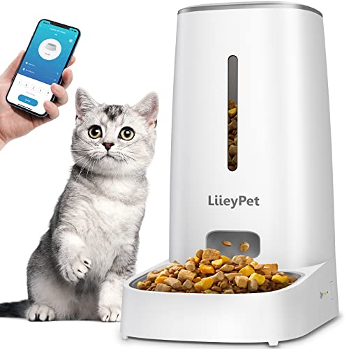 Futterautomat Katze - LIIEYPET 4L Futterspender Katze mit Edelstahlnapf für Trockenfutter 2.4 G WiFi-fähiger intelligenter Katzenfutter Automat APP-Steuerung und bis zu 10 Mahlzeiten pro Tag