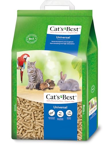  s Universal 100 % pflanzliche Kleintierstreu nicht klumpende Pellets aus Pflanzenfasern für Katzen und andere Kleintierrassen 5 5kg 10 l