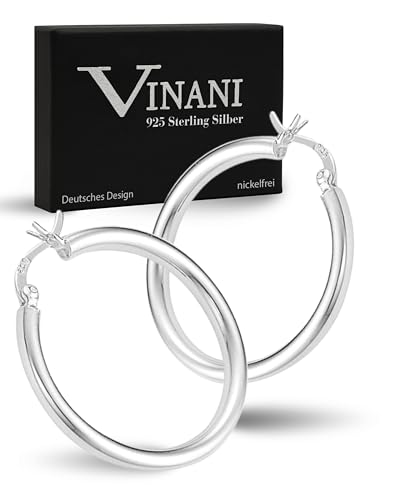 Vinani Klapp Creolen rund glänzend abgerundet Sterling Ohrringe mit Bügel Schranken Verschluss 2CYW