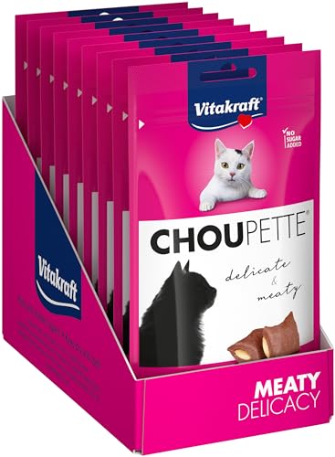Vitakraft Choupette Katzensnack mit Käsefüllung fleischige Snack-Häppchen ohne Zuckerzusatz im wiederverschließbaren Beutel 9x 40g