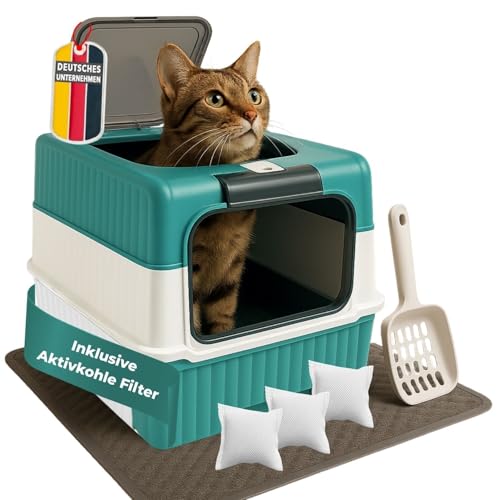 Katzentoilette mit Deckel Rosa geruchsbindende Aktivkohlefilter Katzenklo mit Schublade Schaufel für einfache Reinigung schwenkbare Pendeltür für Katzen und Kleintiere wie Kaninchen
