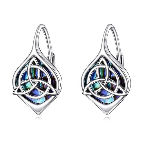 Keltische Ohrringe Damen 925 Sterling Silber Keltisches Knoten Creolen Ohrringe Abalone Muschel Schmuck Geschenk Abalone Muschel