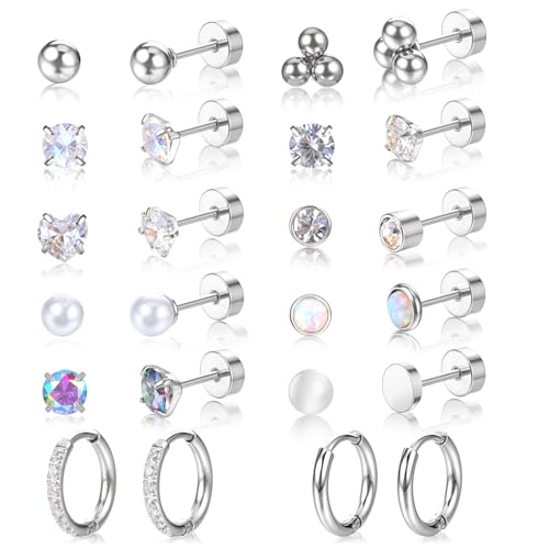 12 Paar Mini Chirurgenstahl Klein Knorpel Zirkonia Flacher Rückseite Hypoallergene Knorpelohrring für Mehrere Piercings
