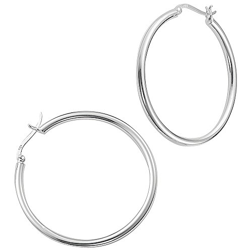Vinani Damen Ohrringe 925 Silber - Klapp-Creolen 45mm groß rund glänzend - Bügel Schranken Verschluss - 925 Sterling Silber für Frauen - 2CRG