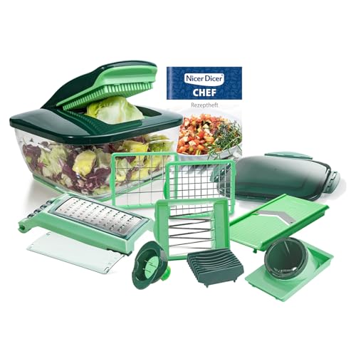 Genius Nicer Dicer Chef 15 teilig Gemüseschneider gross mit Schüssel aus der TV Werbung Slicer Dicer - Obstschneider-Set Gemueseschneider Zerkleinerer Wuerfelschneider Gemüse-hobel Salat-schneider