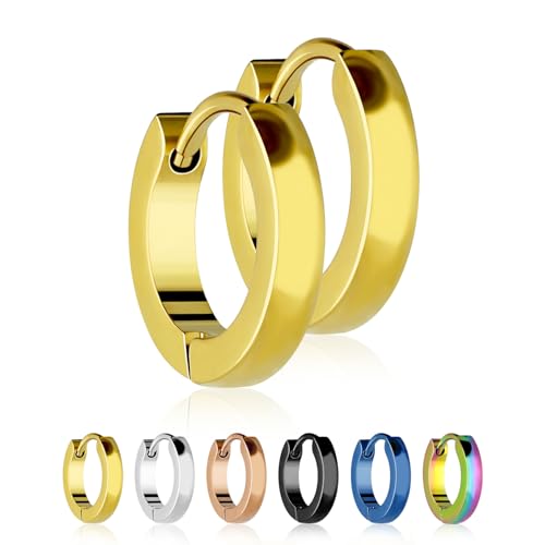 Treuheld Schmale Creolen Ohrringe aus medizinischem Edelstahl 2 5mm x 12mm Gold Klappcreolen für Damen und Herren Set Paar