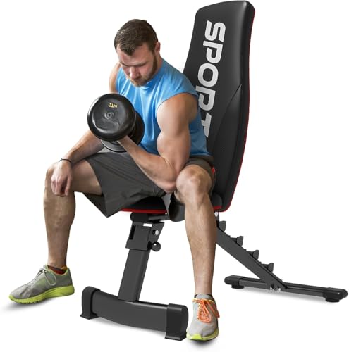 Hantelbank zusammenklappbar verstellbar 300 kg Tragkraft 5 Rückenlehnenpositionen geneigt schräg flach schnelles Zusammenklappen in 2-3 Sekunden platzsparend