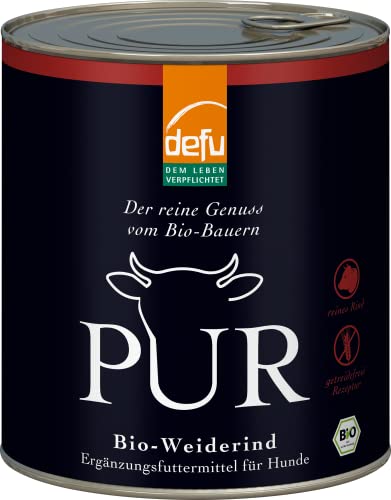 defu Hundefutter 6 x 800 g PUR Bio Weiderind Premium Bio Nassfutter Ergänzungsfuttermittel für Hunde