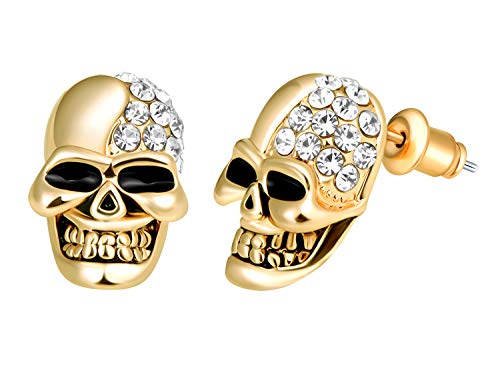 Feilok Edelstahl Herren Ohrstecker Creolen Tunnel Ohrringe Totenkopf Zirkonia für Damen Fake Plug Pierced Earrings Stainless Steel Stud Earrings Set Gold