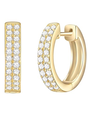 Rafaela Donata Damen Creolen aus 925 - Sterling Silber gelbvergoldet mit Zirkonia weiß - Silbercreolen Gelbgold Klappcreolen klassisch